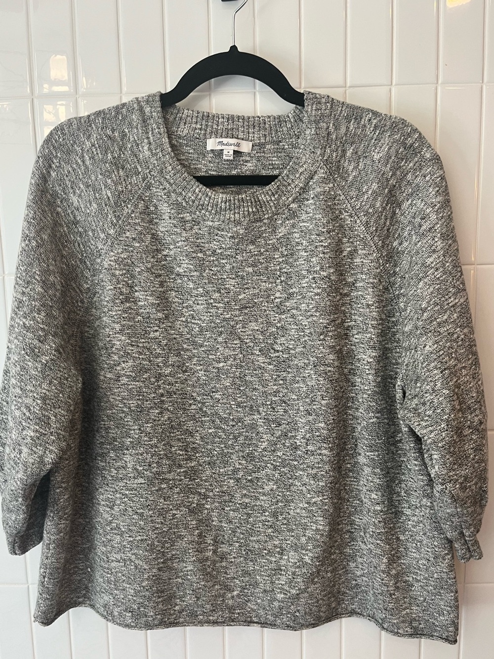 Madewell Marled Knit Crewneck Sweater Grey Black White Cotton Blend Sz M